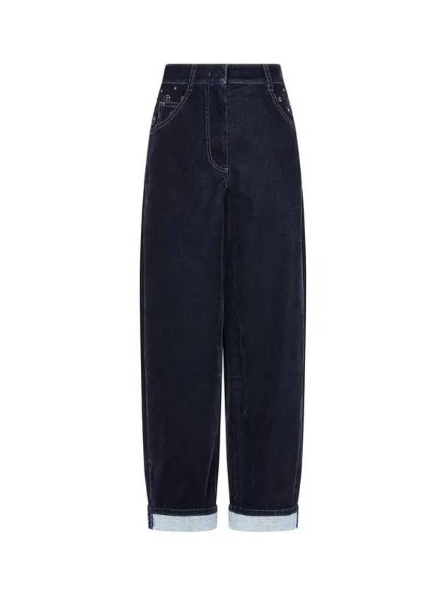 Women s Wide Velor Denim Pants Dark Navy 271893 - GIORGIO ARMANI - BALAAN 1