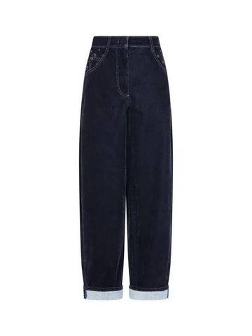 Women s Wide Velor Denim Pants Dark Navy 271893 - GIORGIO ARMANI - BALAAN 1