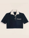 Le Maille Arco Contrasted Cropped Knit Polo Shirt Navy - JACQUEMUS - BALAAN 4