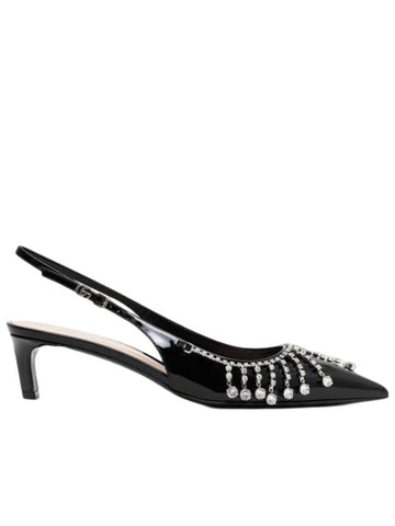 Crystal Chain Slingback Pumps Heel Black - GUCCI - BALAAN 1