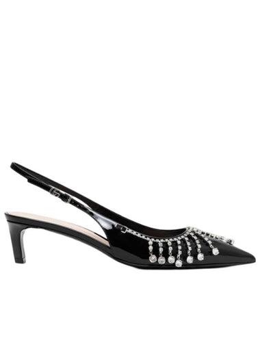 Crystal Chain Slingback Pumps Heel Black - GUCCI - BALAAN 1