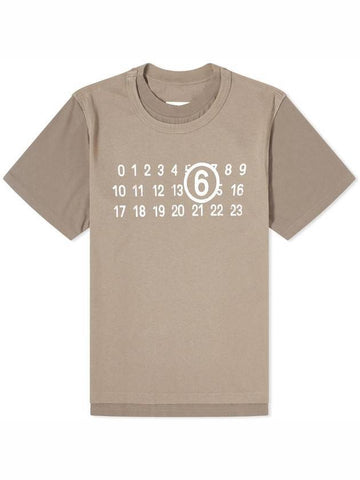 Men's Number Logo Short Sleeve T-Shirt Taupe - MAISON MARGIELA - BALAAN 1