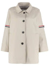 Waterproof Cotton Twill Striped Armband Cropped Car Coat Khaki - THOM BROWNE - BALAAN 2