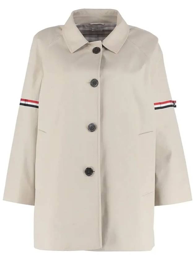 Waterproof Cotton Twill Striped Armband Cropped Car Coat Khaki - THOM BROWNE - BALAAN 3