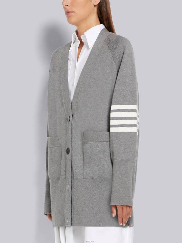 Stitched Cotton 4 Bar Cardigan Grey - THOM BROWNE - BALAAN 4