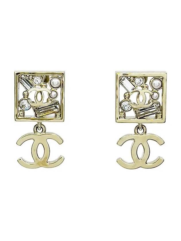 22C CC logo square drop earrings champagne gold 4ET1550 - CHANEL - BALAAN 1