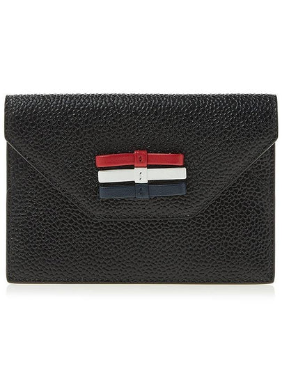 Pebble Grain Leather Bow Detail Envelope Card Wallet Black - THOM BROWNE - BALAAN 2