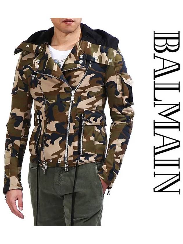 Camo Biker Hooded Jacket Green - BALMAIN - BALAAN 2