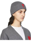 Embroidered Heart Logo Wool Beanie Grey - AMI - BALAAN 5