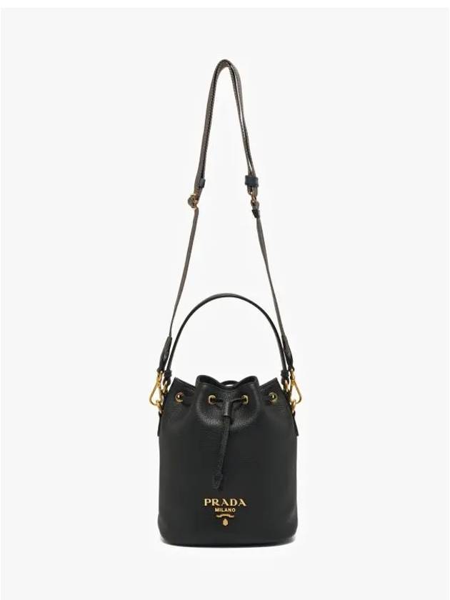 Vitello Phoenix Gold Plated Logo Leather Bucket Bag Black - PRADA - BALAAN 4