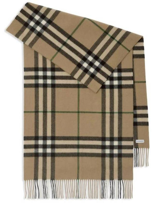 Checked Cashmere Fringe Scarf Khaki - BURBERRY - BALAAN 1