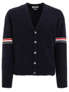 So Caramel Busan Milano Stitch V neck Cardigan Navy MKC 310A Y3007 415 - THOM BROWNE - BALAAN 1