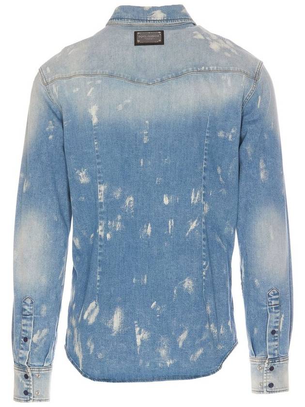 Distressed Denim Long Sleeve Shirt Blue - DOLCE&GABBANA - BALAAN 3