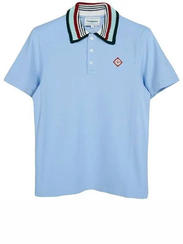 Logo Patch Short Sleeve Polo Shirt Blue - CASABLANCA - BALAAN 2