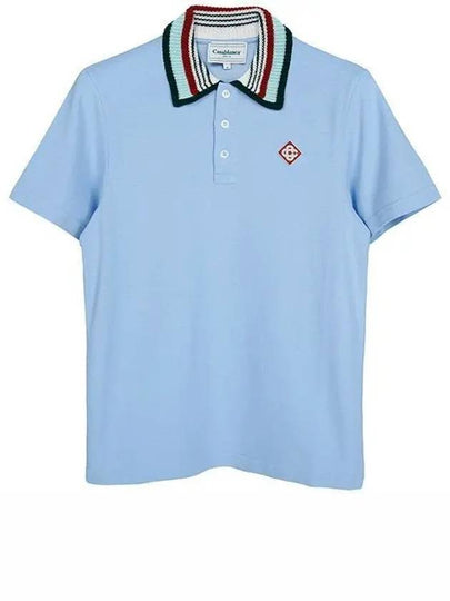 Logo Patch Short Sleeve Polo Shirt Blue - CASABLANCA - BALAAN 2