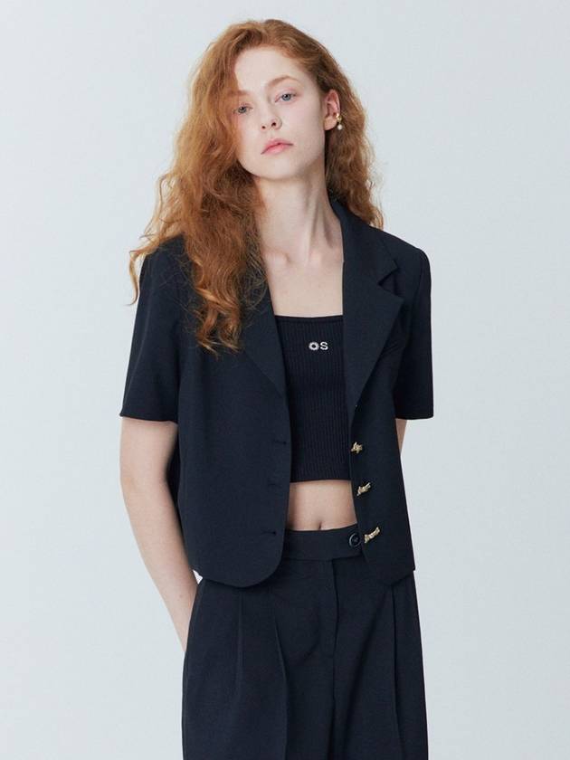 Ribbon button short sleeved crop jacket_black - OPENING SUNSHINE - BALAAN 5