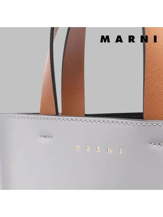 Color Block Logo Print Leather Tote Bag Grey - MARNI - BALAAN 7