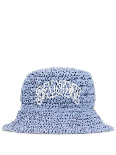 Embroidered Logo Straw Bucket Hat Blue - GANNI - BALAAN 2