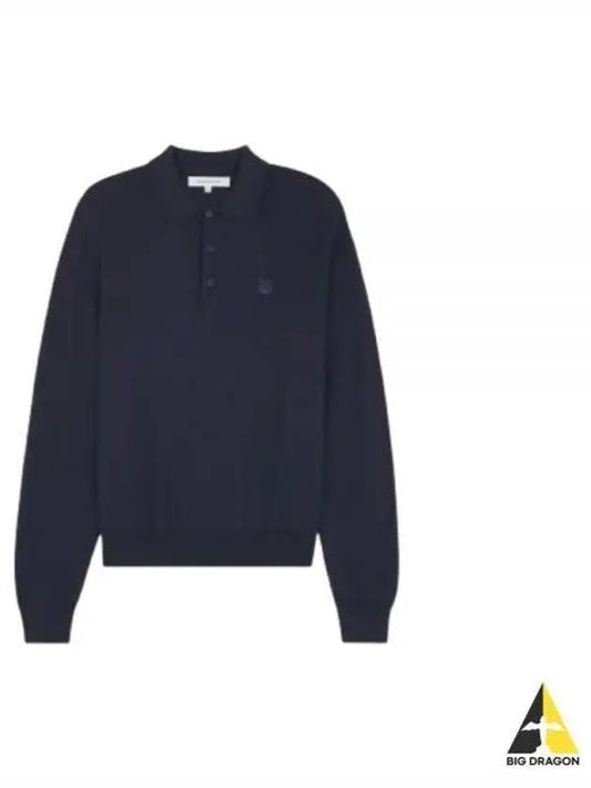 Fox Motif Knitted Polo Shirt Ink Blue - MAISON KITSUNE - BALAAN 2