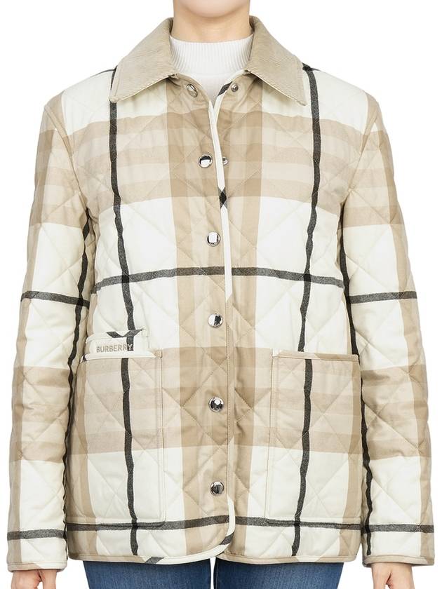 Check Diamond Quilted Jacket Beige - BURBERRY - BALAAN 5