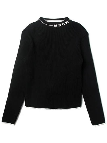 Kids Neckline Logo Ribbed Knit Black MS029179 110 - MSGM - BALAAN 1