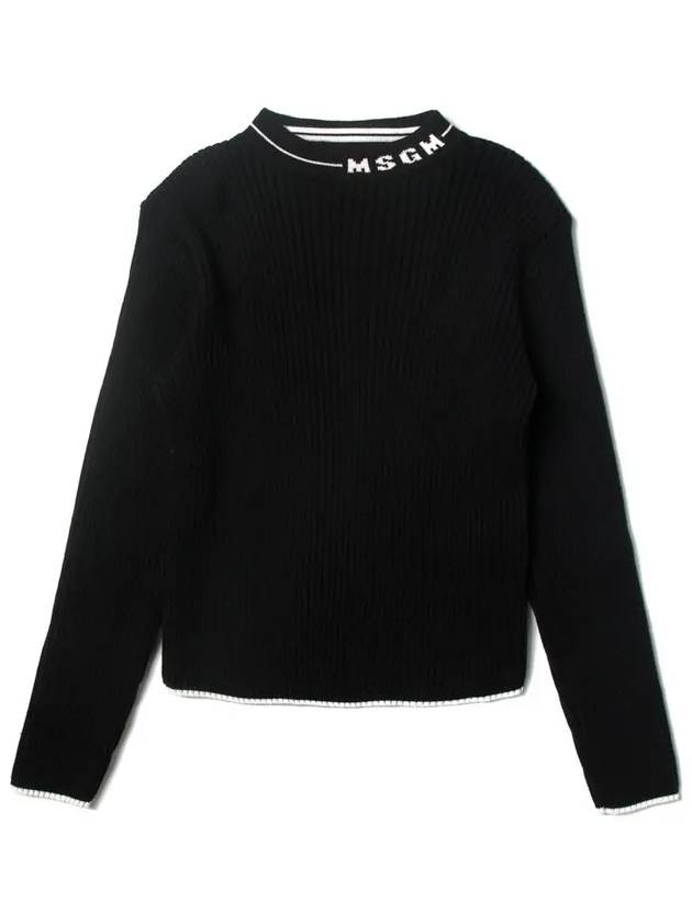 Kids Neckline Logo Ribbed Knit Black MS029179 110 - MSGM - BALAAN 2