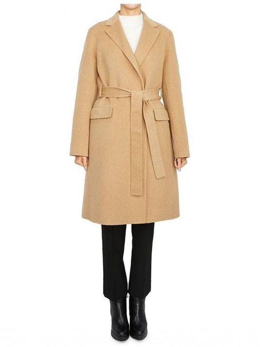 Women's Double Face Wrap Wool Single Coat Beige - THEORY - BALAAN 2