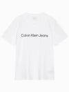 JEANS Men s White Regular Fit Institutional Logo Short Sleeve T Shirt J326954 YAF - CALVIN KLEIN - BALAAN 2