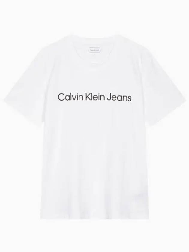 JEANS Men s White Regular Fit Institutional Logo Short Sleeve T Shirt J326954 YAF - CALVIN KLEIN - BALAAN 2