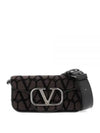 Toile Iconographe Fabric Leather Shoulder Bag Brown - VALENTINO - BALAAN 2