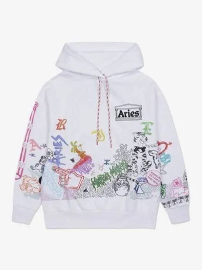 Logo Graphic Print Cotton Hoodie White - ARIES - BALAAN 2