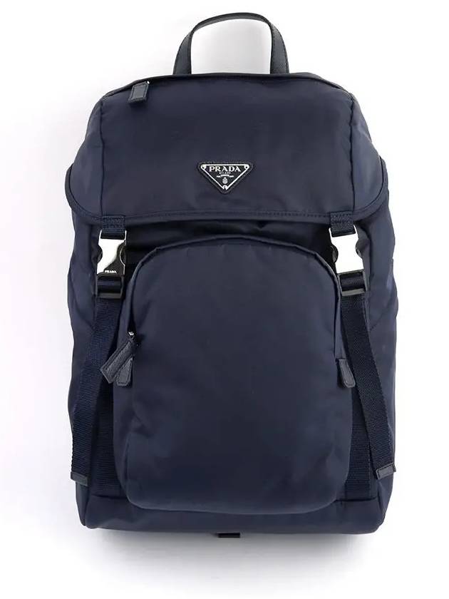 Re-Nylon Saffiano Leather Backpack Navy - PRADA - BALAAN 2