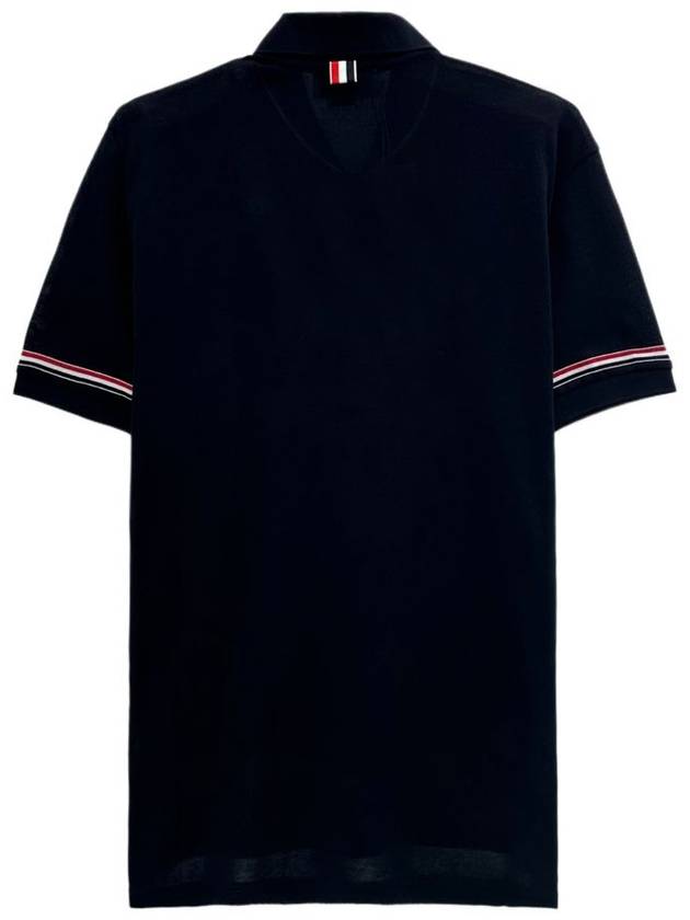 Lightweight Cotton Short Sleeve Polo Shirt Navy - THOM BROWNE - BALAAN 3