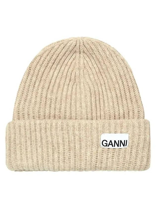 Logo Patch Knit Beanie Sand - GANNI - BALAAN 2