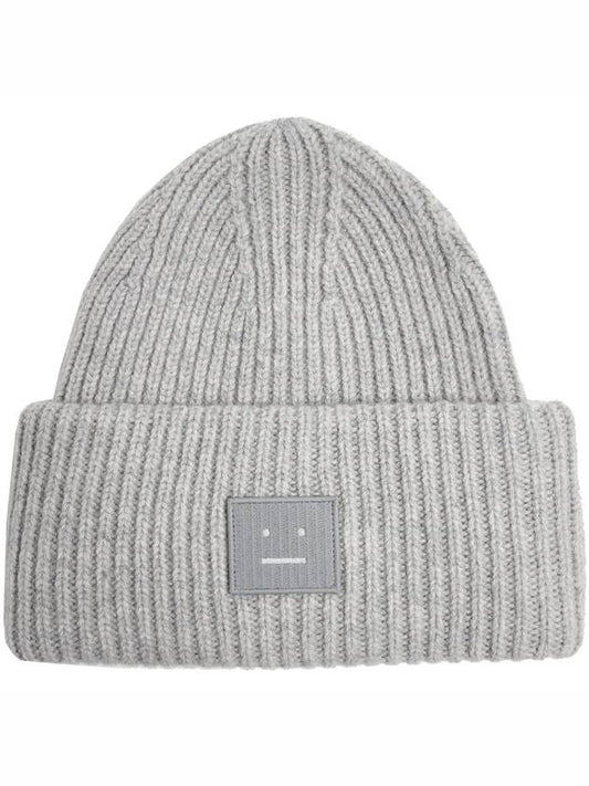 Face Patch Ribbed Wool Beanie Grey - ACNE STUDIOS - BALAAN 2