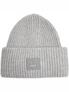 Face Patch Ribbed Wool Beanie Grey - ACNE STUDIOS - BALAAN 3