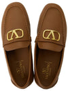 Men's V Logo Signature Leather Loafers Brown - VALENTINO - BALAAN 3