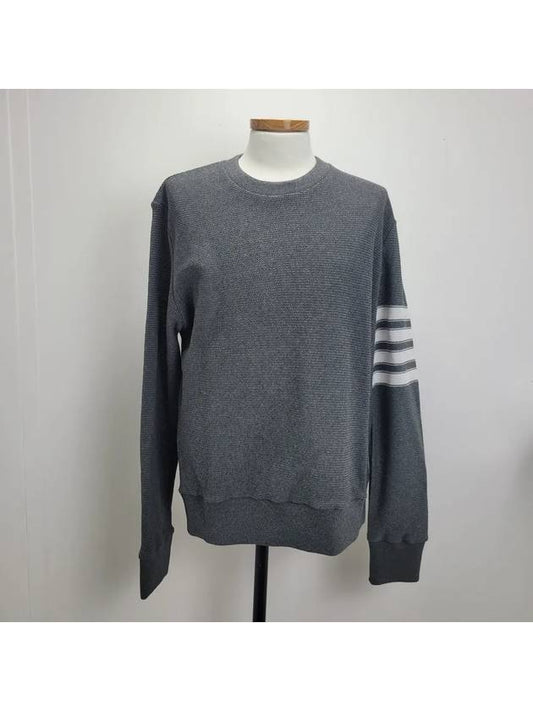 4 Bar Stripe Open Raschel Stitch Sweatshirt Grey - THOM BROWNE - BALAAN 2