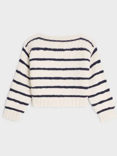 Boat Neck Striped Cashmere Knit Top Off White Navy - CELINE - BALAAN 2