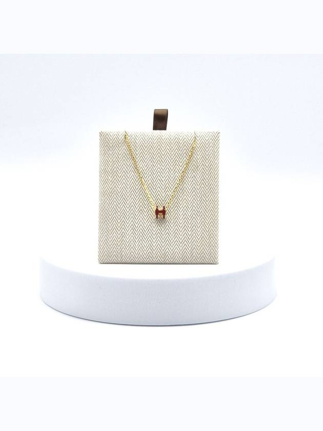 Mini Pop H Pendant Necklace Gold Rouge Grenat - HERMES - BALAAN 3