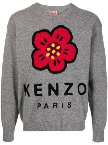 Men's Boke Flower Merino Wool Knit Top Grey - KENZO - BALAAN 1