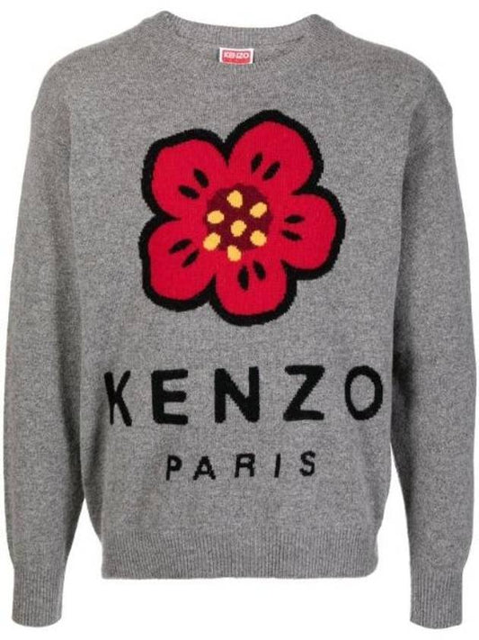 Men's Boke Flower Merino Wool Knit Top Grey - KENZO - BALAAN 1