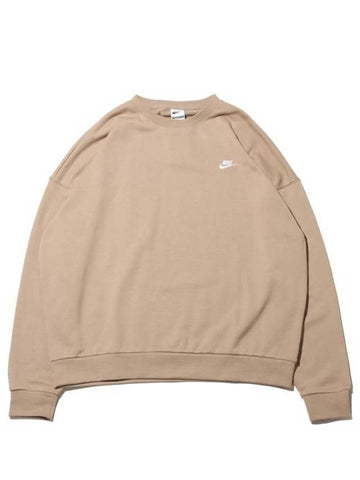 Club Fleece Oversized French Terry Crew Sweatshirt Khaki - NIKE - BALAAN 1