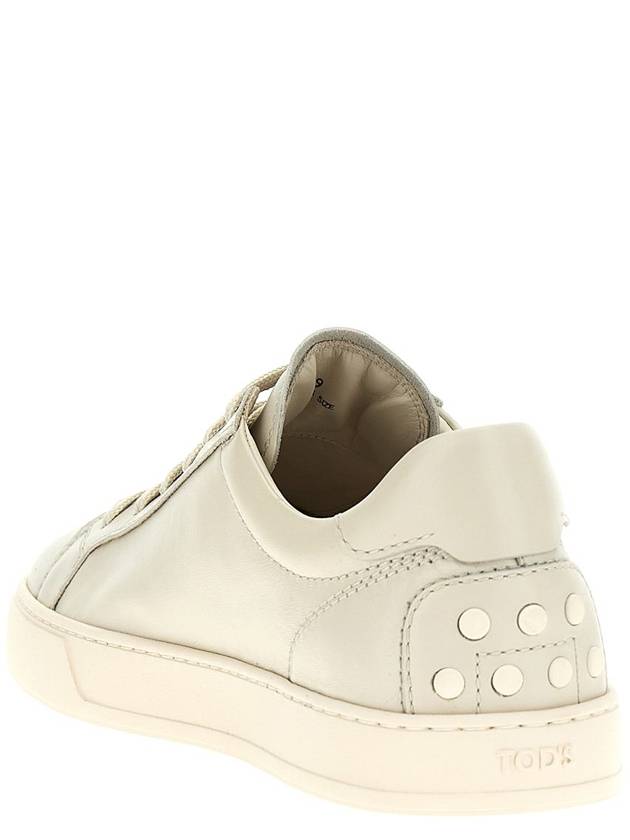 Men's Lace Up Leather Low Top Sneakers Milk White - TOD'S - BALAAN 4