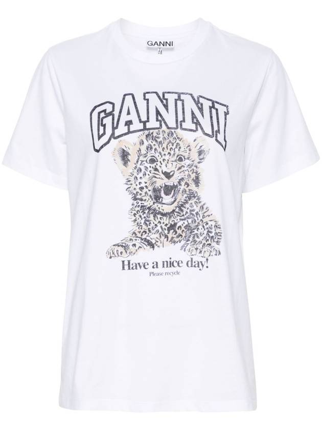 Logo Print Crew Neck Short Sleeve T Shirt White - GANNI - BALAAN 2