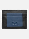 V Logo Leather Card Wallet Navy - VALENTINO - BALAAN 3