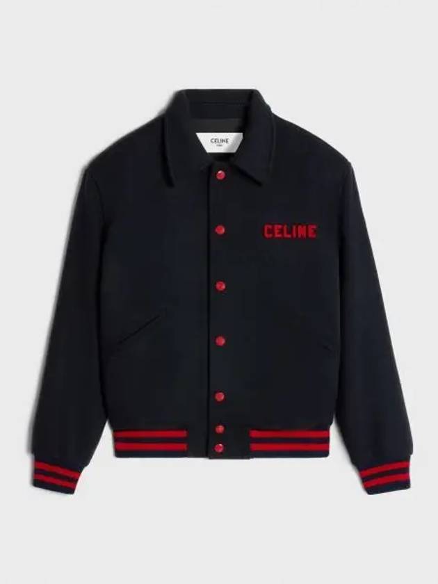 Paris Teddy Jacket in Textured Wool Navy - CELINE - BALAAN 2