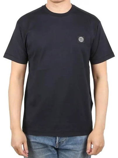 Logo Patch Cotton Short Sleeve T-Shirt Navy - STONE ISLAND - BALAAN 2