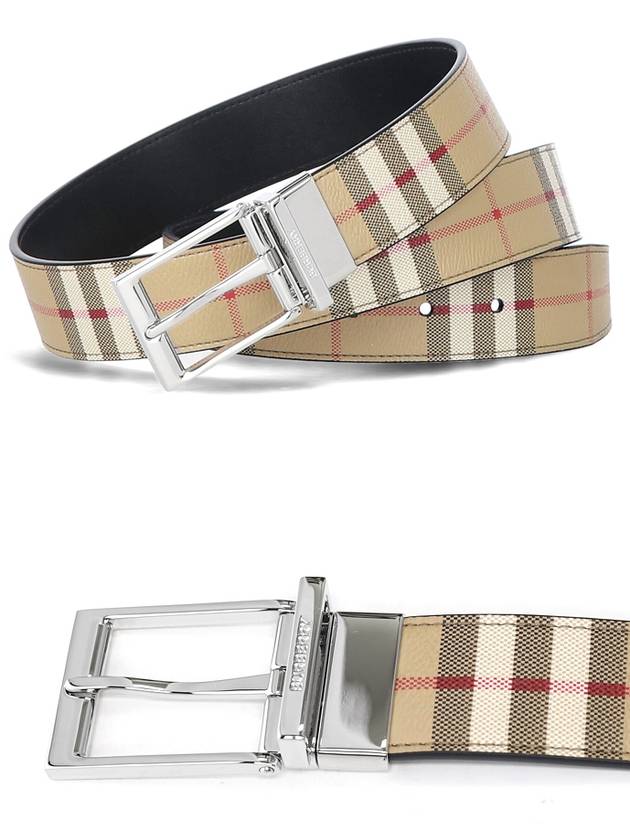 Square Buckle Check Reversible Coated Fabric Leather Belt Beige - BURBERRY - BALAAN.