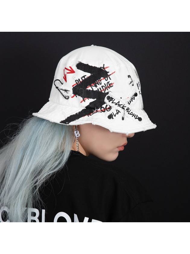 NINE Smile Logo Denim Bucket Hat White - BLACKBLOND - BALAAN 2